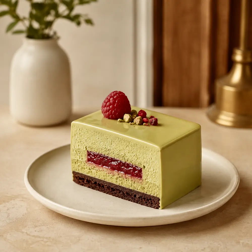 ピスタチオとラズベリーのムースケーキ