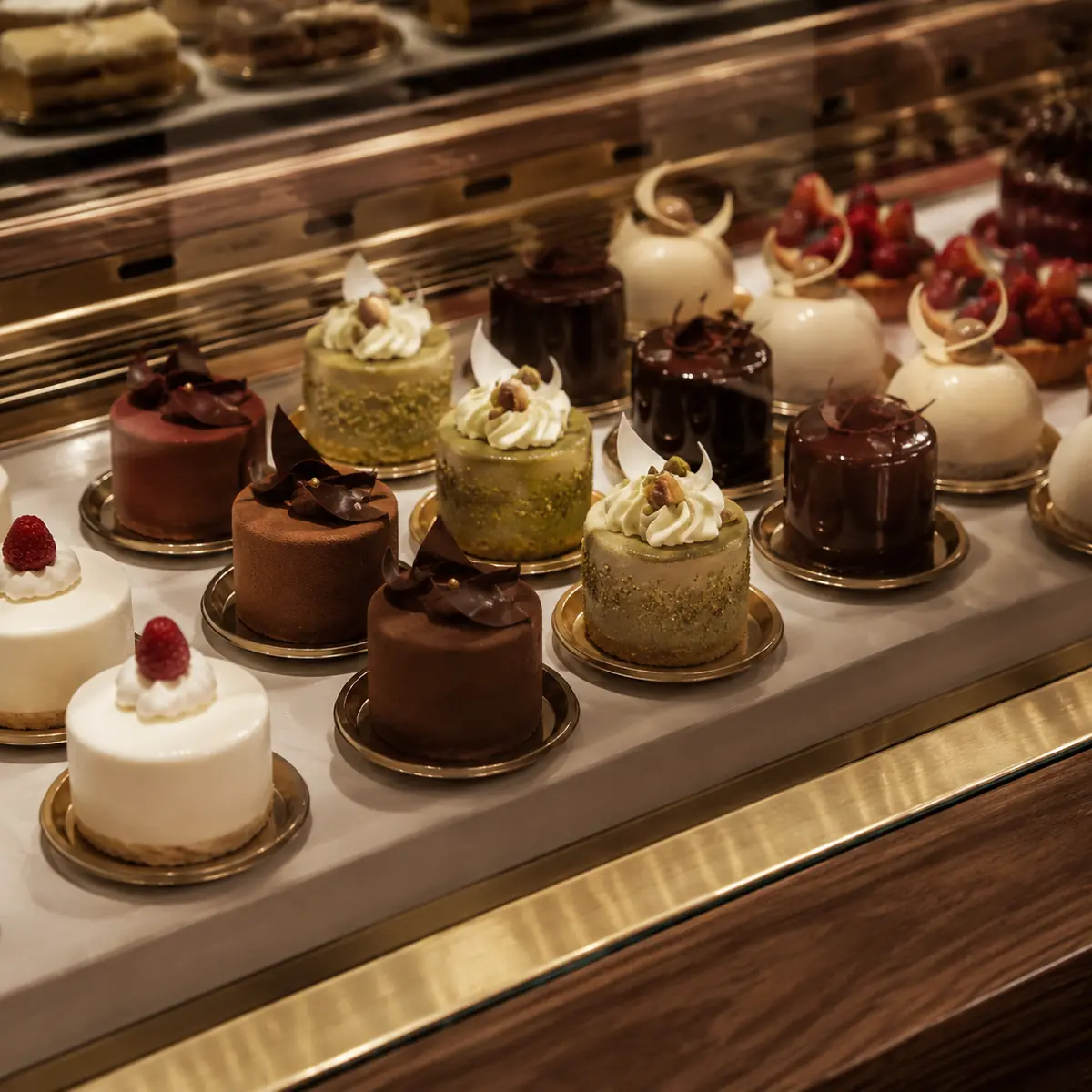 色とりどりのケーキが並ぶショーケース