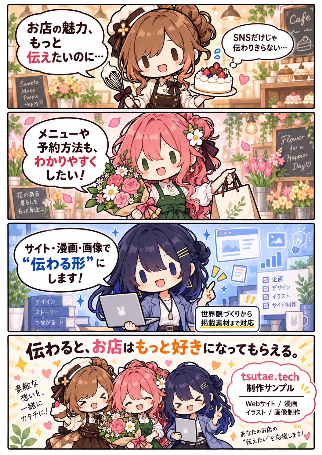 店舗の魅力を伝える4コマ広告漫画